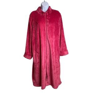Stan Herman Women's Pink Cozy Velour Robe Size 1X Petite Full Zip Loungewear